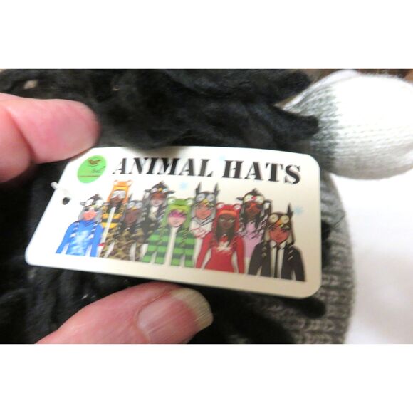 NWT GREY SOCK MONKEY HAT Knit ADULT classic black lining costume - Picture 5 of 6